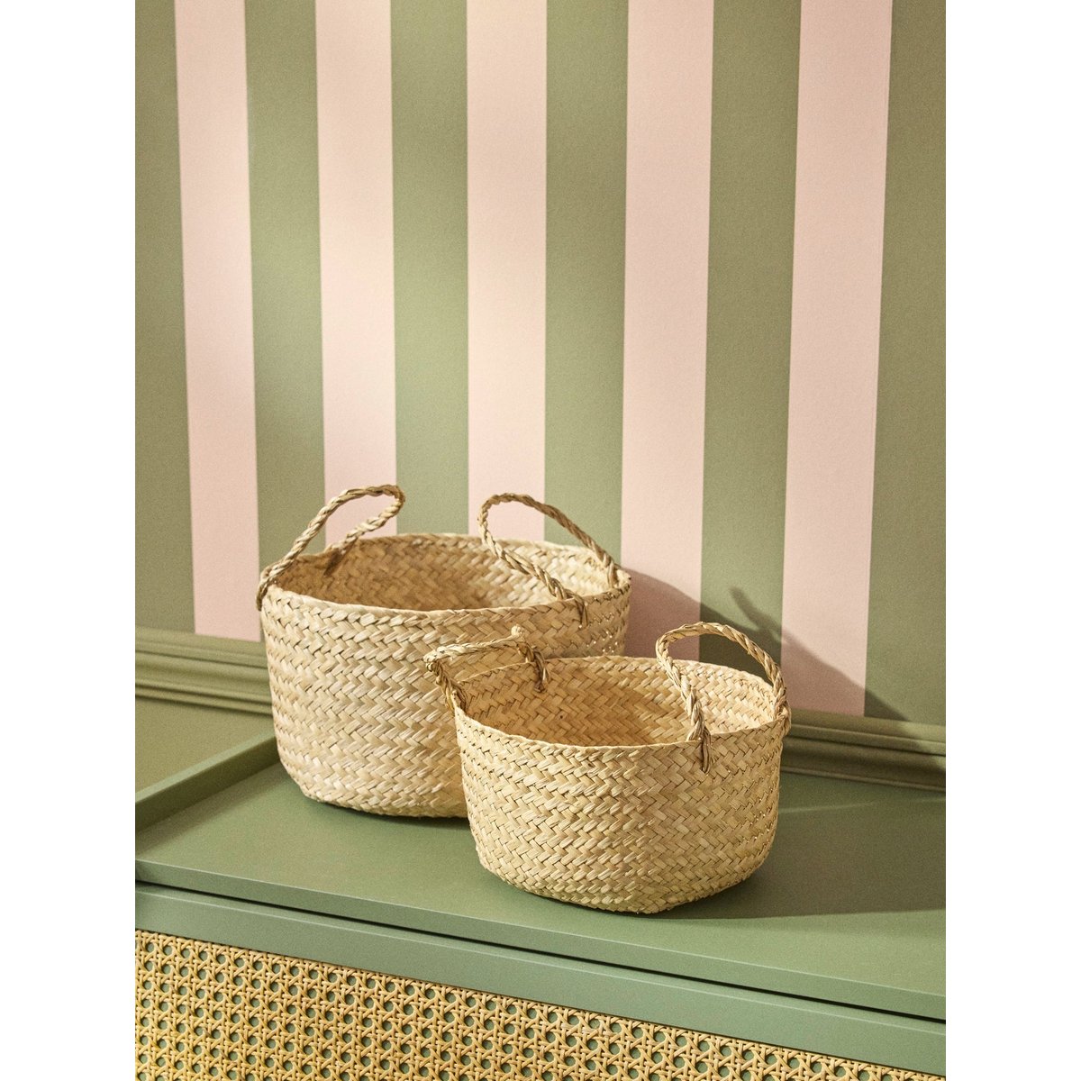 Panier en rotin par lot de 2 beige clair uni, CYRILLUS