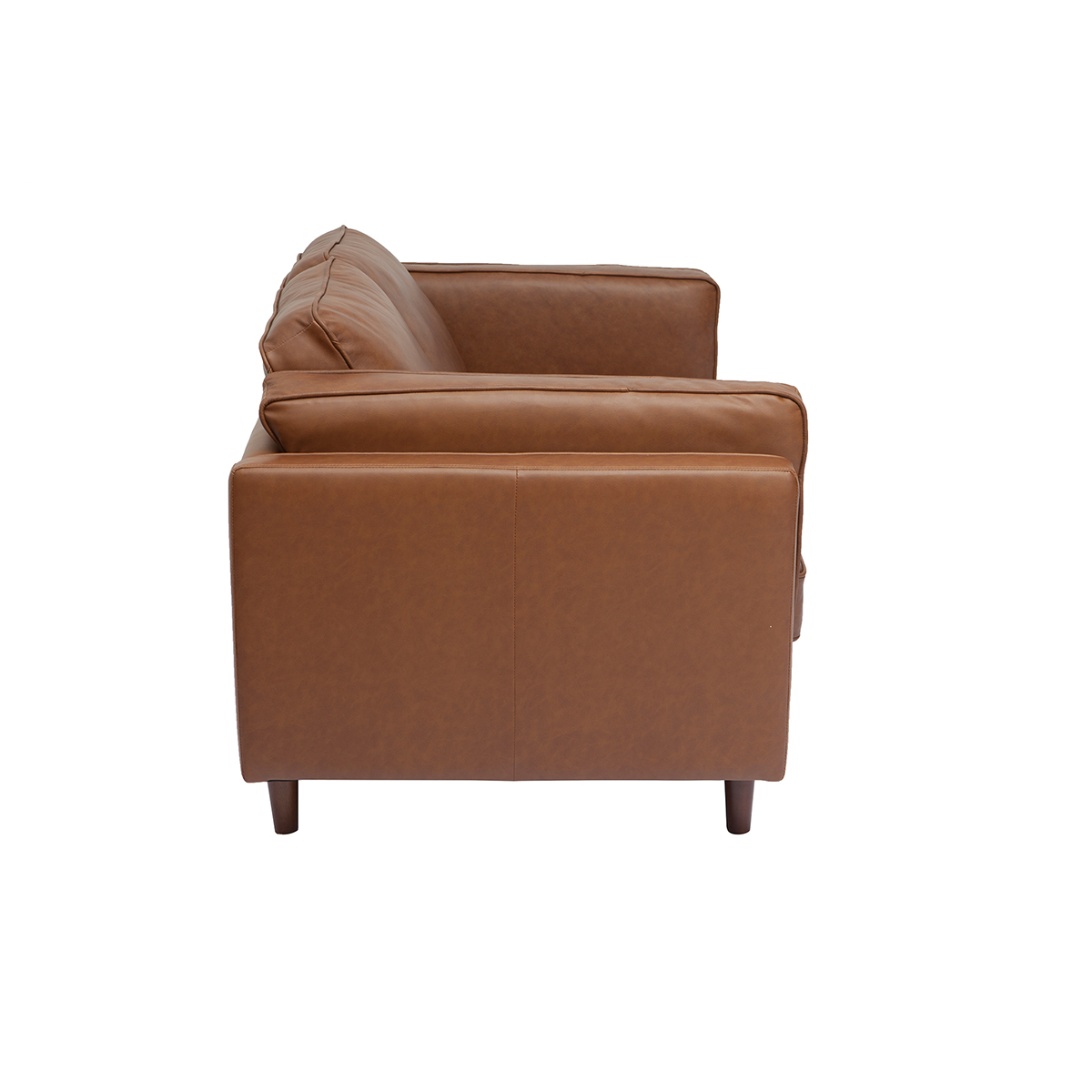 Canapé vintage 2 places cuir marron et bois foncé BRADLEY marron, MILIBOO