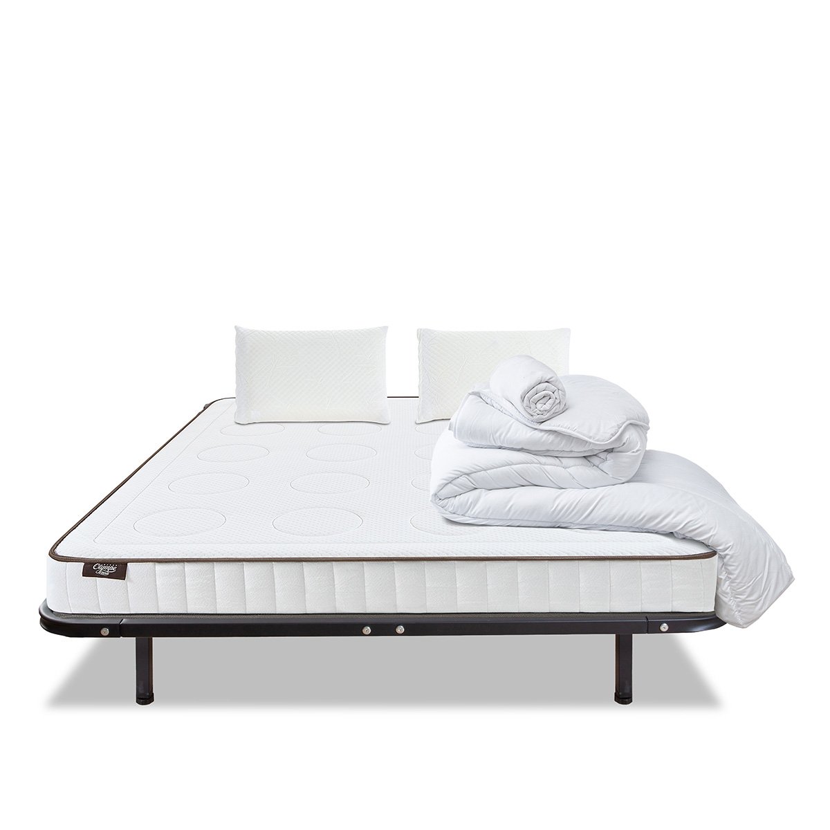 Prêt-à-dormir CRISTAL avec Cadre à lattes, Couette, Oreillers et Protège-matelas blanc, OLYMPE LITERIE
