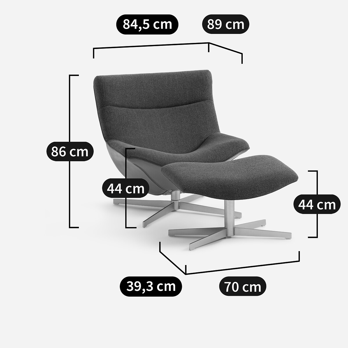 Fauteuil relax pivotant et son repose-pieds Wesley gris/moka, AM.PM