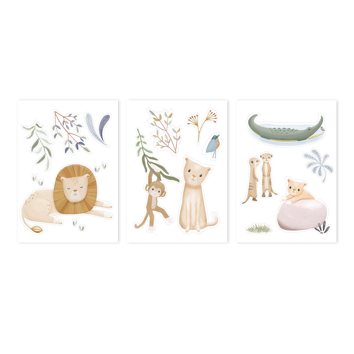 Stickers muraux pour enfant Petits animaux de la savanne coloris pastel, LITTLE DUTCH
