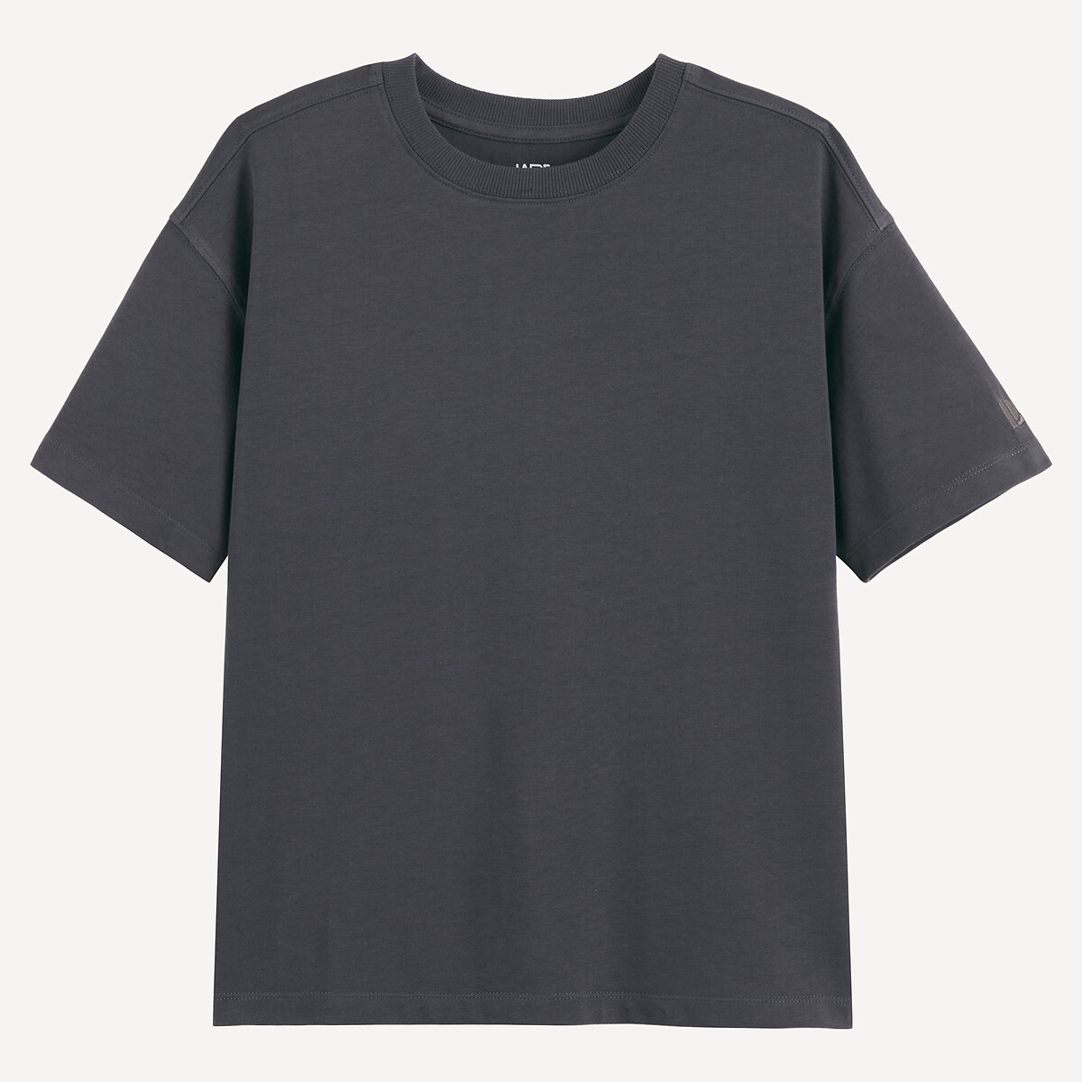 Oversized T-shirt, ronde hals, korte mouwen, geborduurd motief, in zware jersey donkergrijs, LA REDOUTE COLLECTIONS