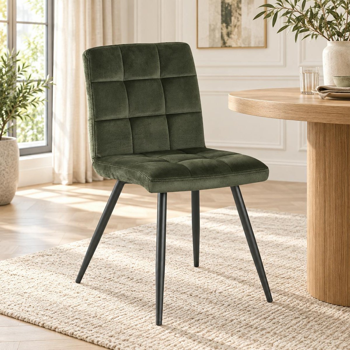 Chaise en velours capitonné (lot de 2) MALMOE kaki, PIER IMPORT