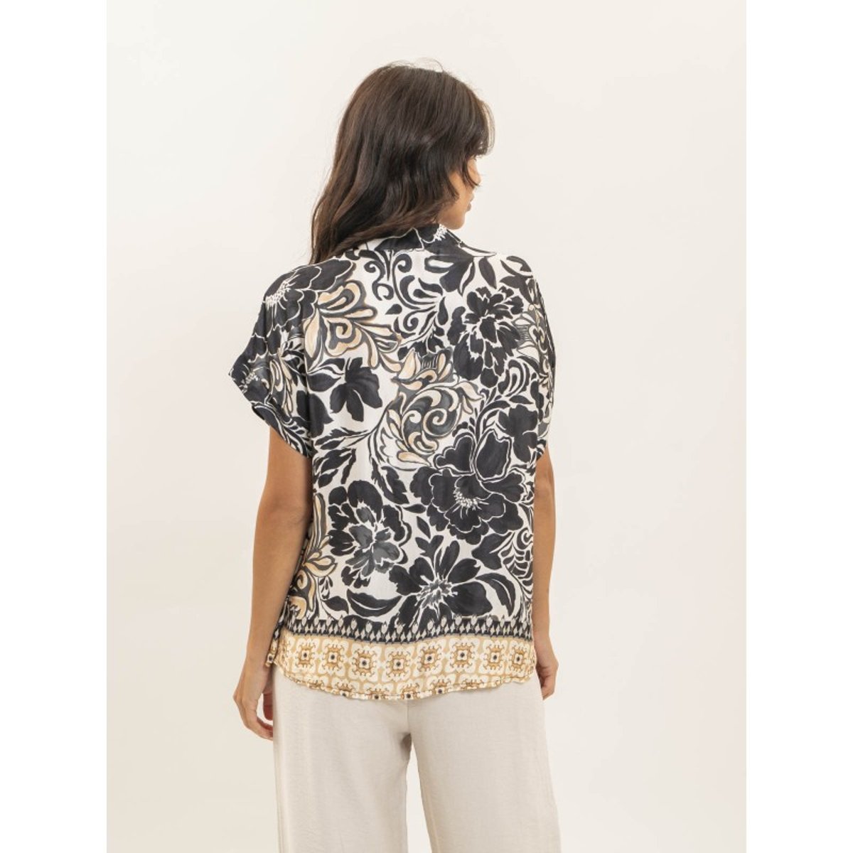 Top Fluide Motifs Falbane noir, DONA LISA