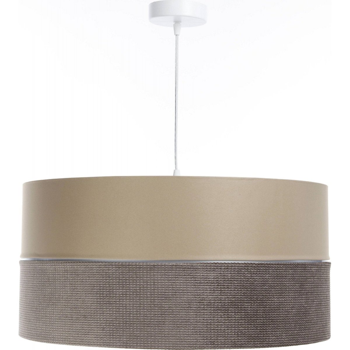 Suspension en tissu, TWIST abat-jour en satin beige et velours structuré marron taupe, liseret argenté et intérieur argenté, BPS KONCEPT