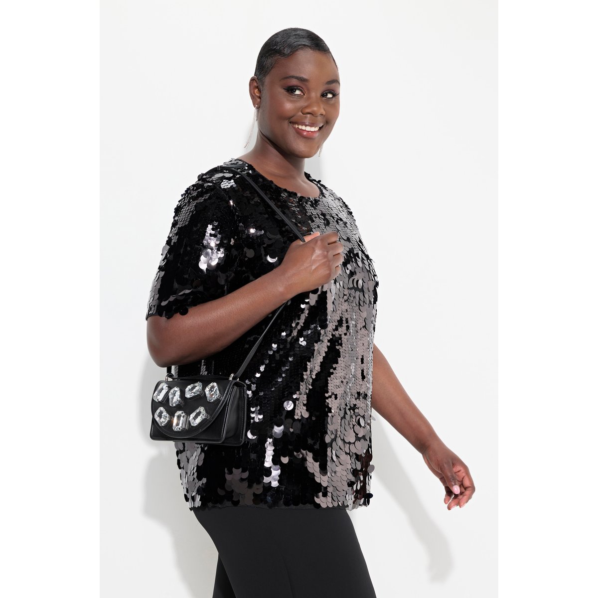 Blouse à paillettes noir, ULLA POPKEN