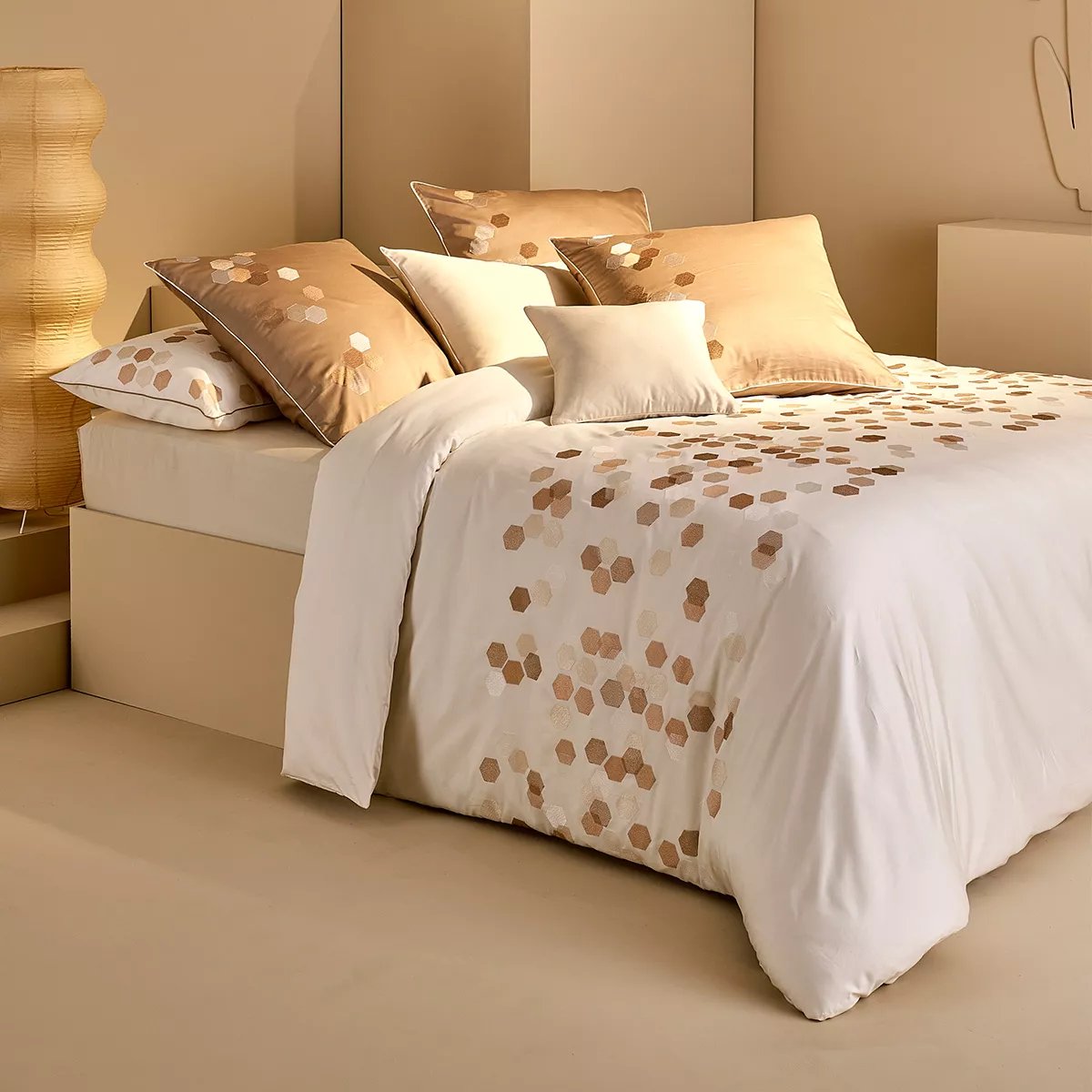 Housse de couette satin de coton Hexagones angora, GARNIER THIEBAUT