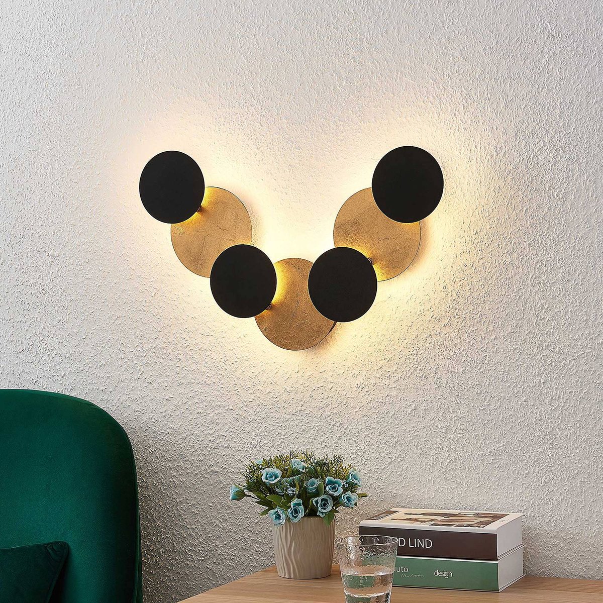 Applique en métal moderneLED, Grazyna noir, or, LINDBY