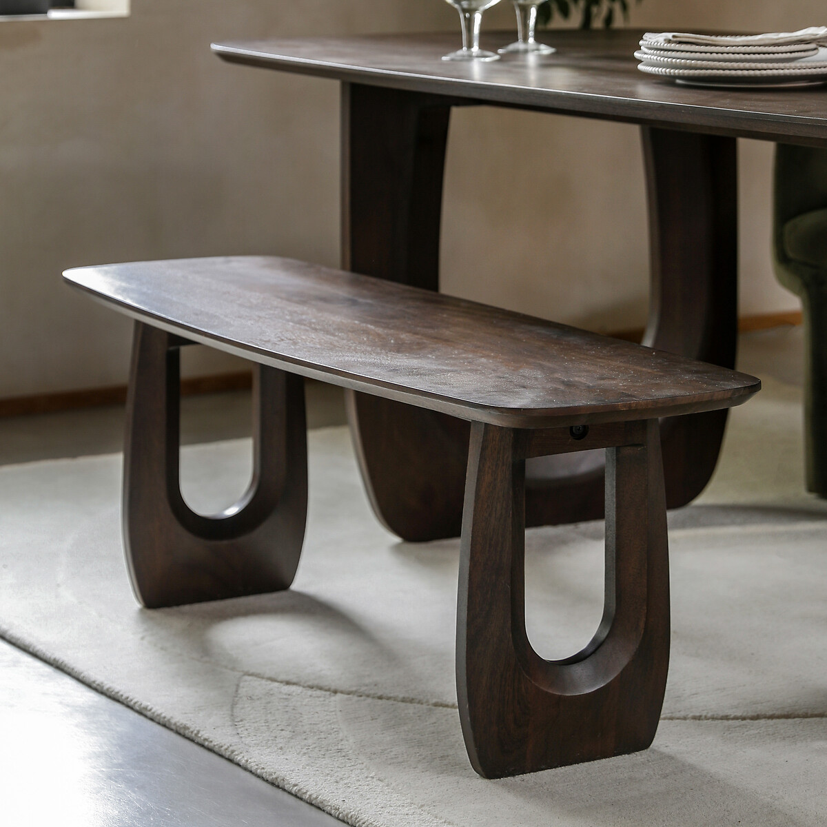Akron Curved Mango Wood 2 Seater Dining Bench (120 cm) brown , ÉDITÉ