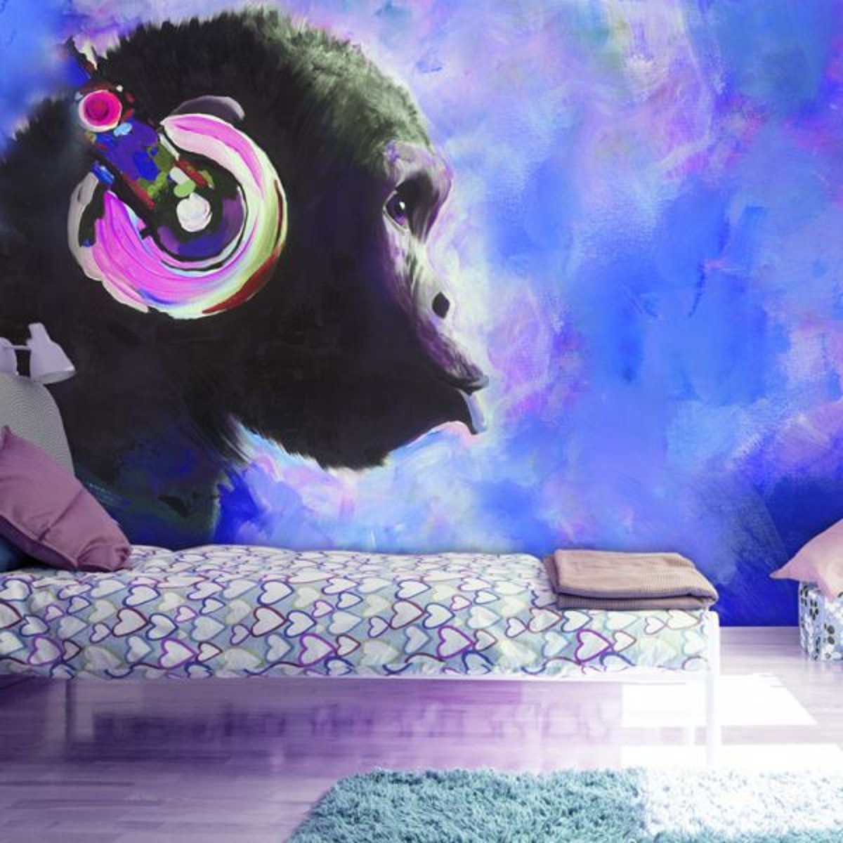 Papier peint intissé panoramique Animaux Blue Melody noir, EDEN