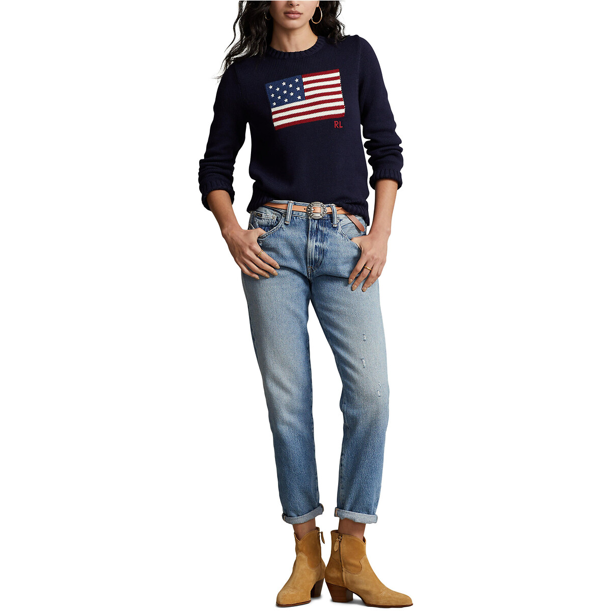 American Flag Jumper with Crew Neck navy, POLO RALPH LAUREN