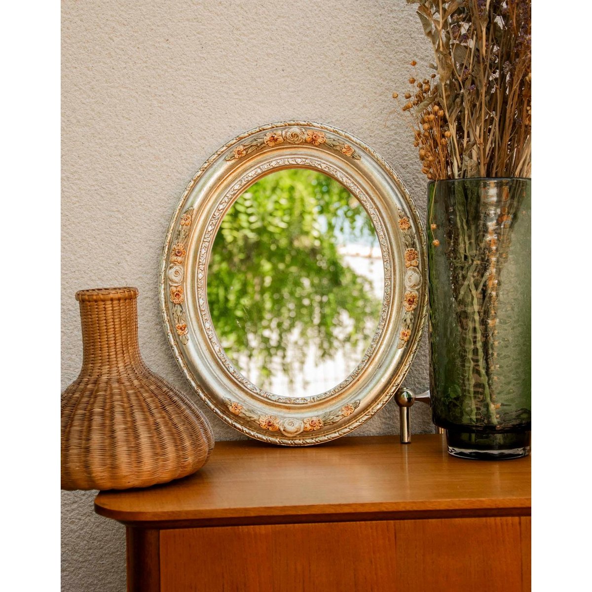 Miroir à l'encadrement floral délicat Georges N°1280 - Bon état multicolore, DEBONGOUT
