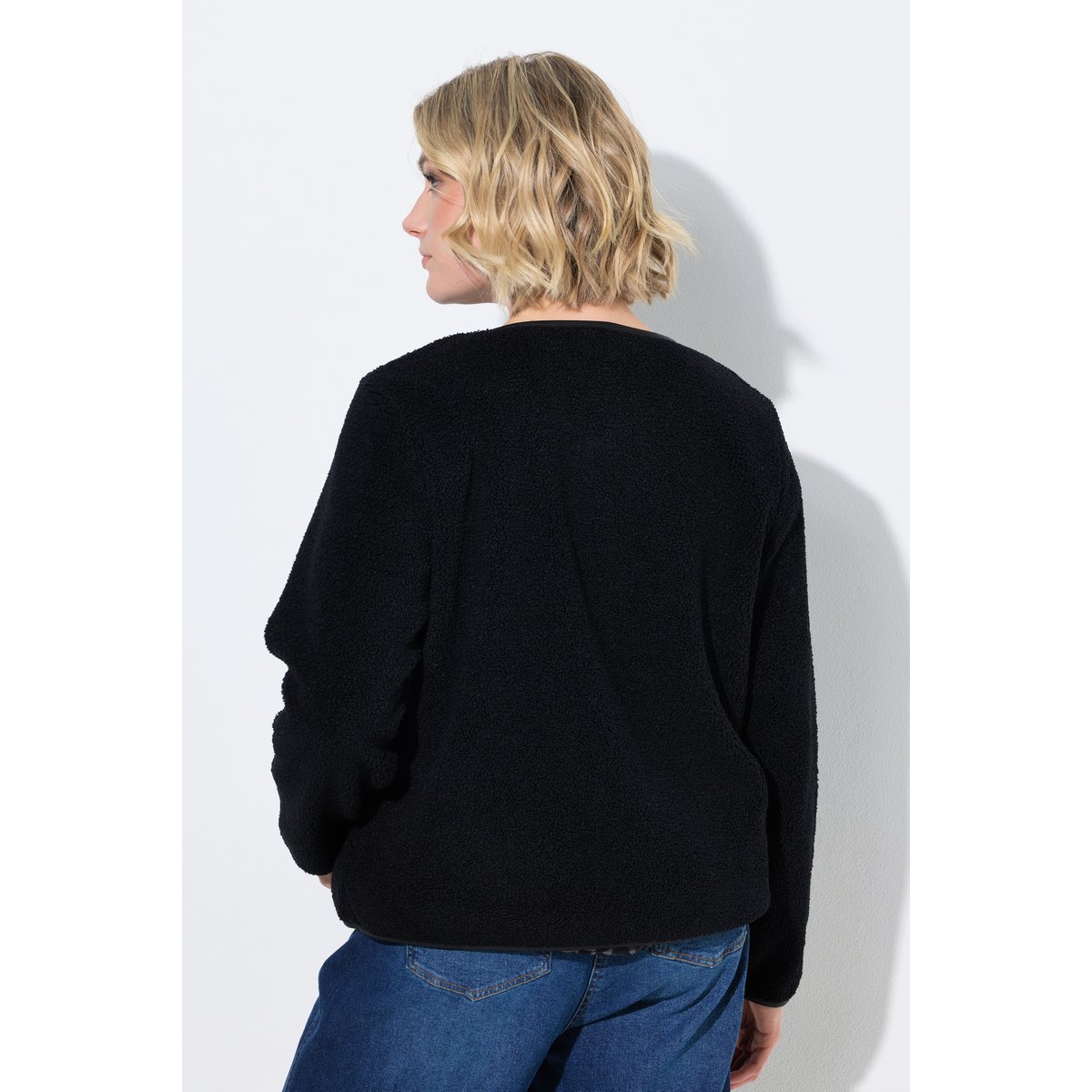 Veste en polaire, passepoil imitation cuir noir, ULLA POPKEN