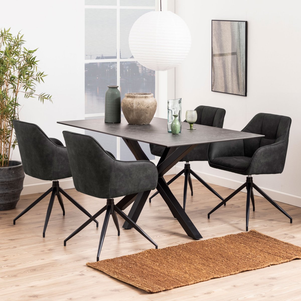 Table à manger 6 personnes en céramique et métal- EURAME noir, DRAWER