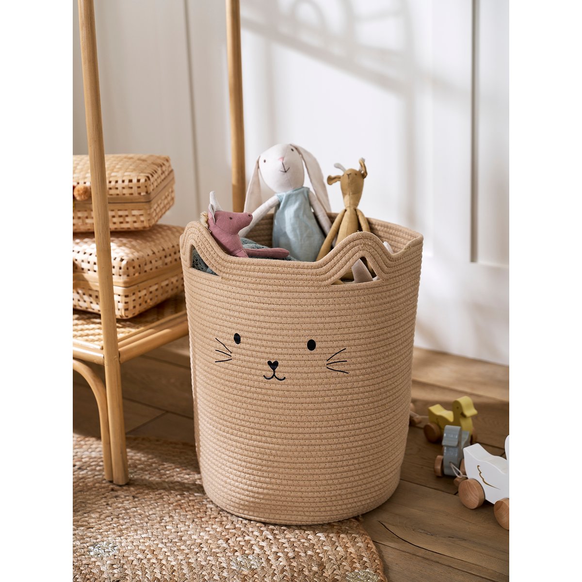 Panier de rangement XL en corde de coton Chat beige, VERTBAUDET
