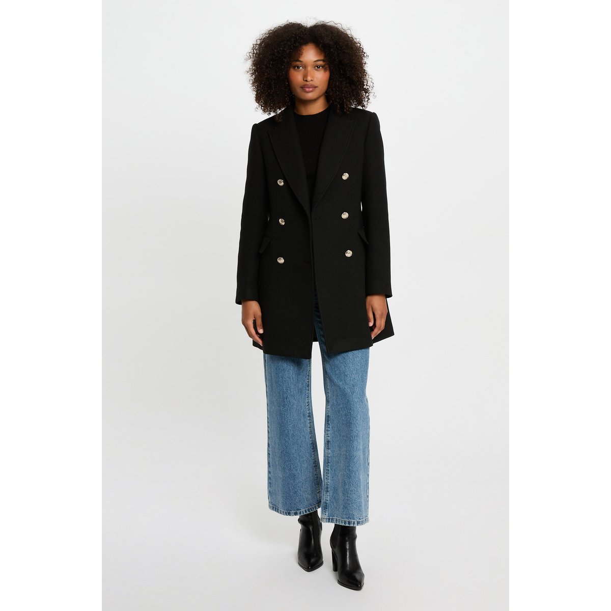 Manteau mi-long avec boutons noir, MORGAN