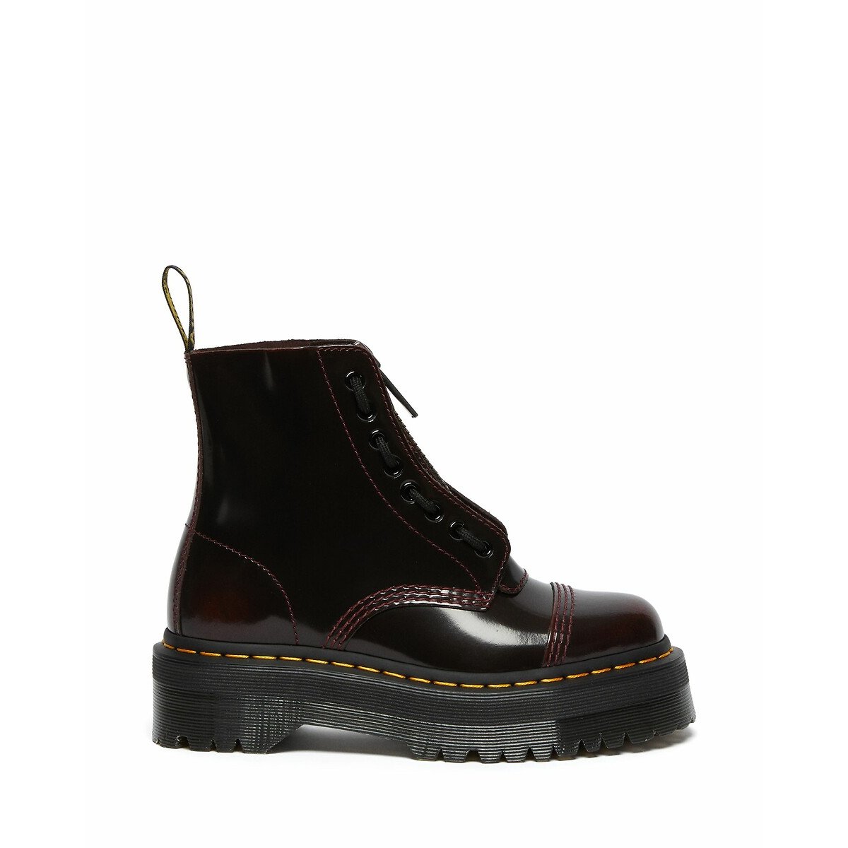 Boots plateforme Sinclair en cuir Arcadia rouge bordeaux, DR. MARTENS