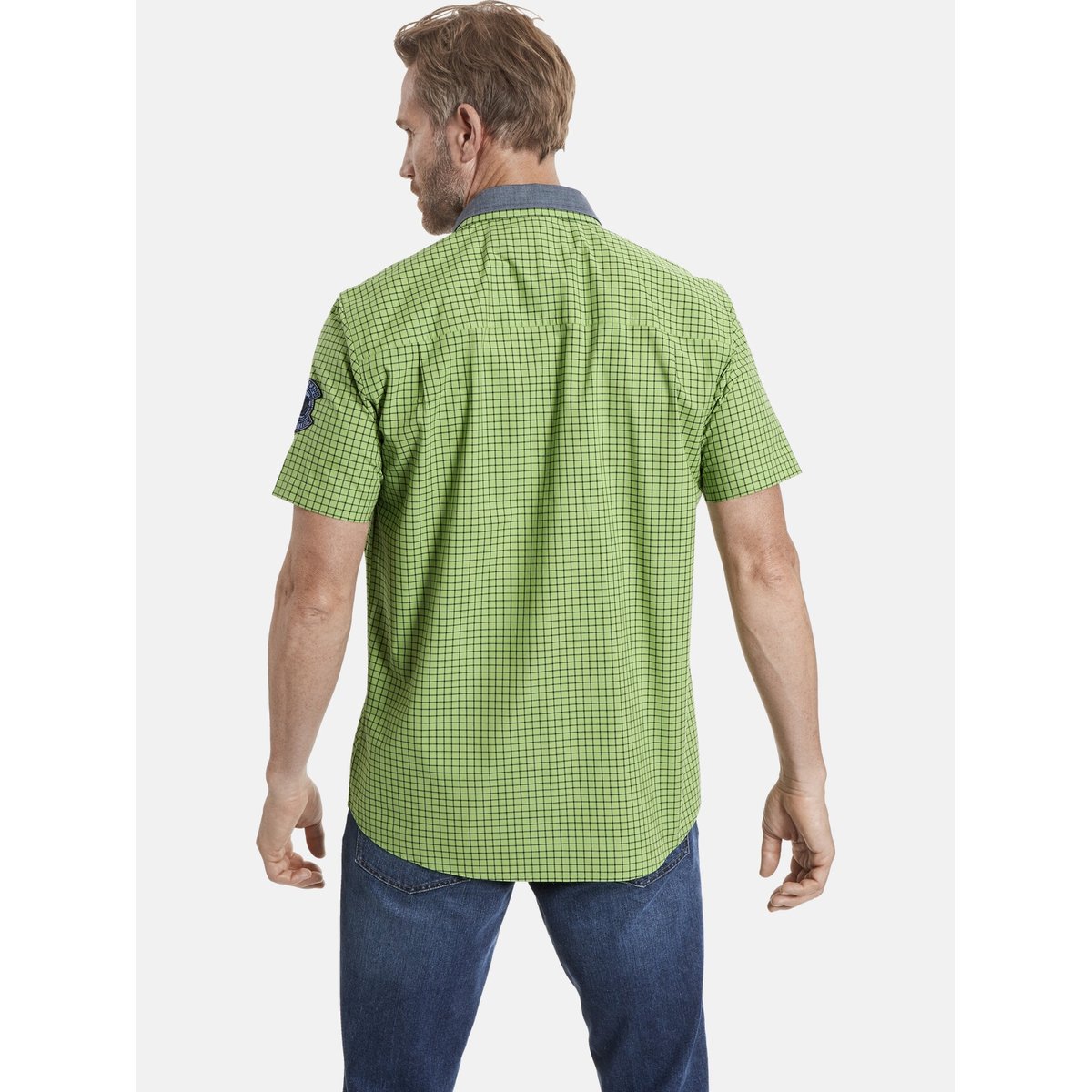 Chemise à manches courtes RUTGER vert clair à carreaux, JAN VANDERSTORM