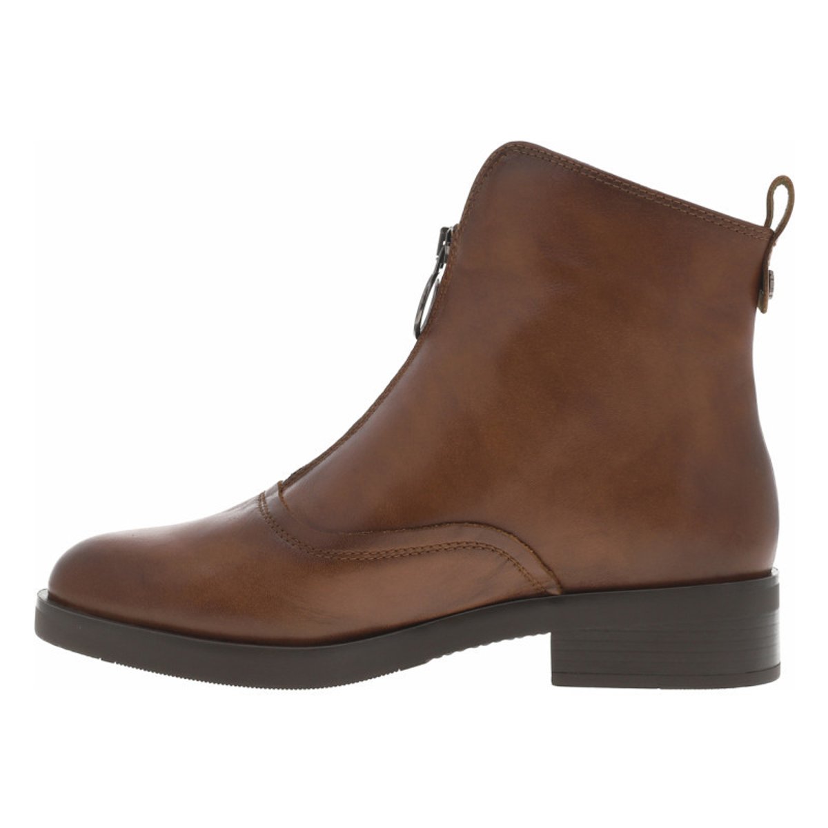 Boots en cuir cognac à talon décroché bas avec un zip sur le devant cognac, PORRONET
