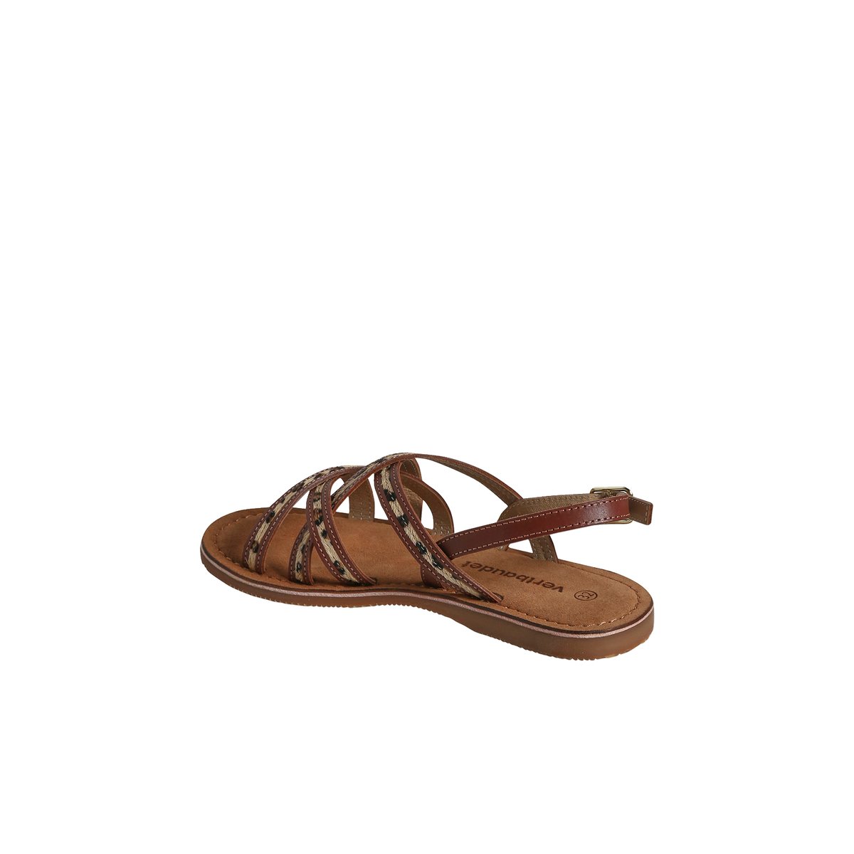 Sandales brides croisées cuir junior marron imprimé, VERTBAUDET