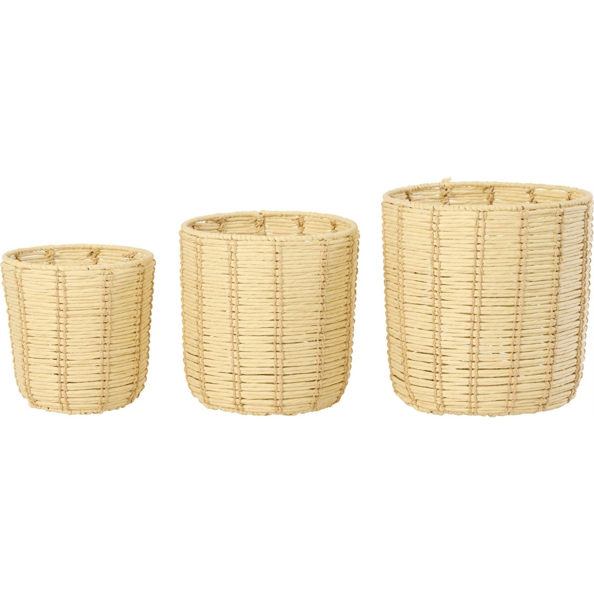 Lot de 3 paniers ronds en métal, Fait main naturel beige, RECOLLECTION