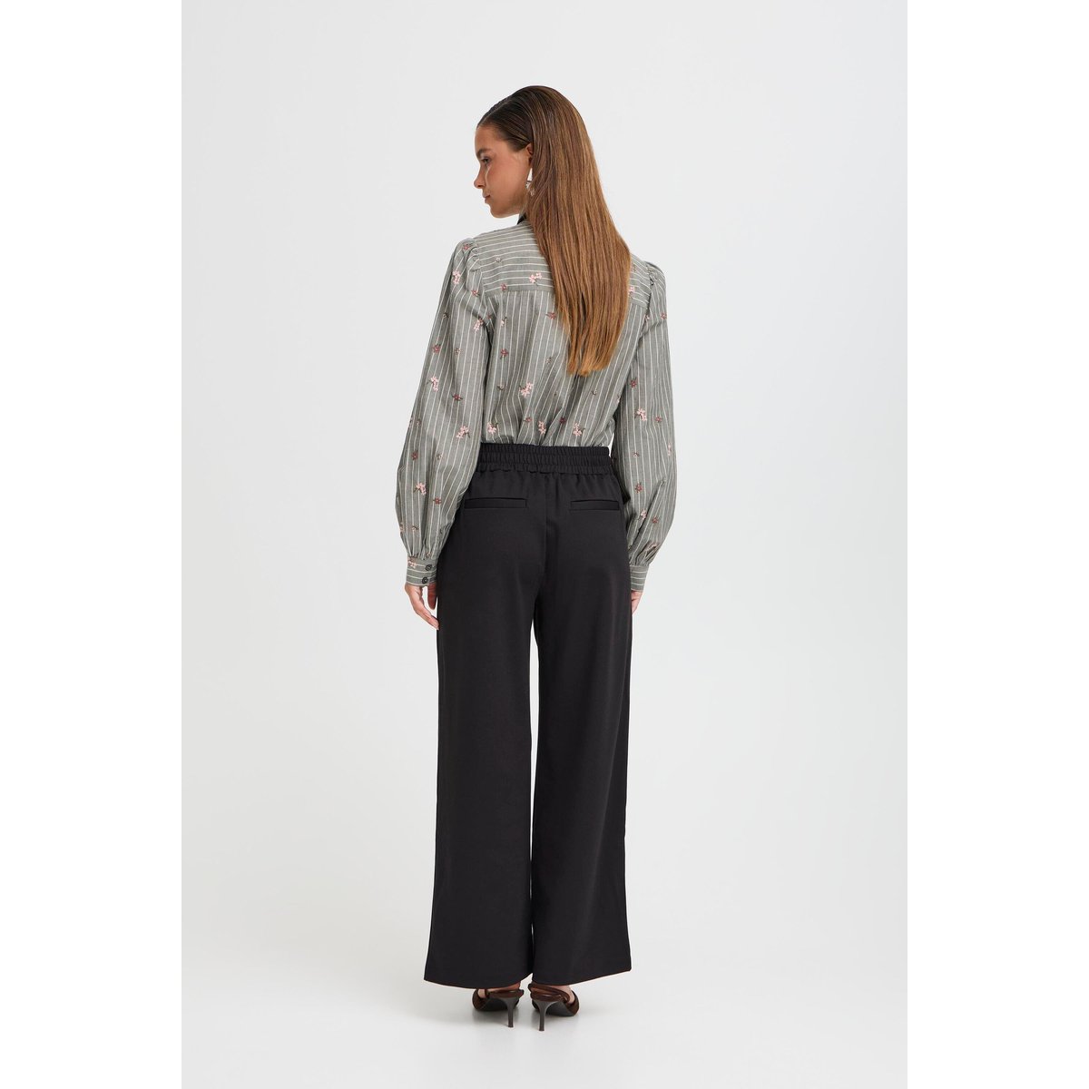 Pantalon longueur cheville, jambes larges, taille élastiquée noir, B.YOUNG