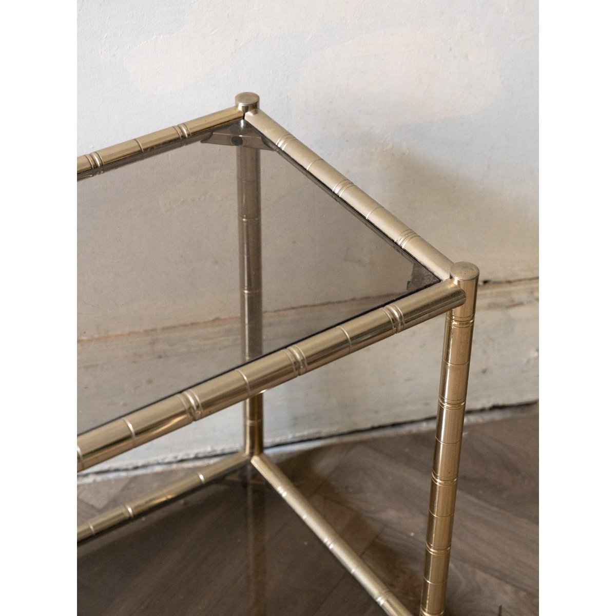 Table d'appoint en verre et métal Hanna N°1387 - Bon état transparent, DEBONGOUT
