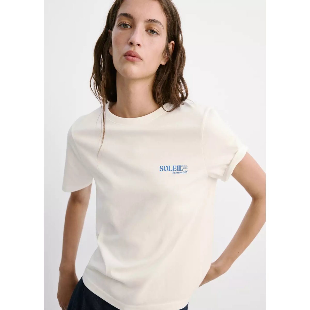 T-shirt en coton imprimé bleu, MANGO