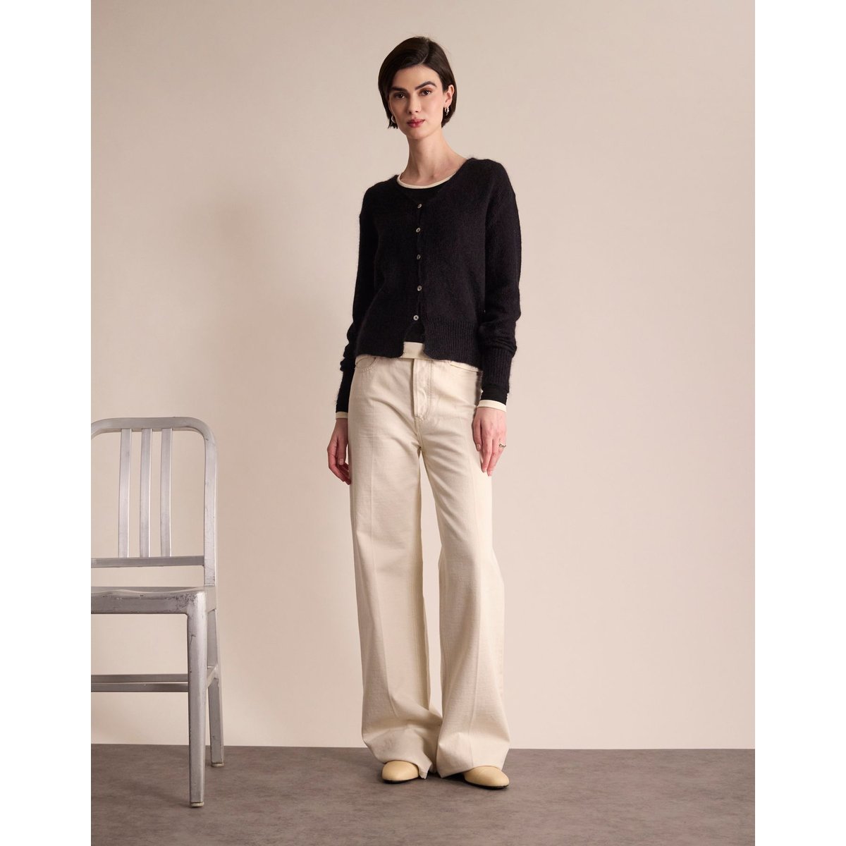 Cardigan Alex en maille mohair et laine mérinos - Ines de la Fressange Paris noir, INES DE LA FRESSANGE PARIS