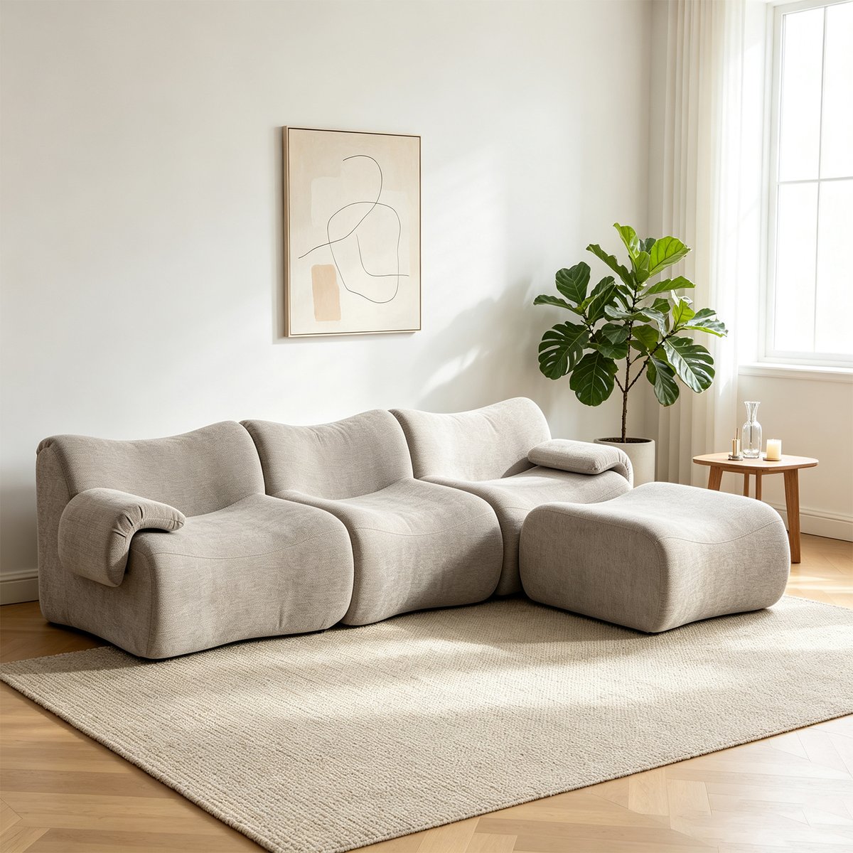 Canapé d'angle réversible compressé 3 places avec pouf, CLOUD taupe, MEUBLES COSY