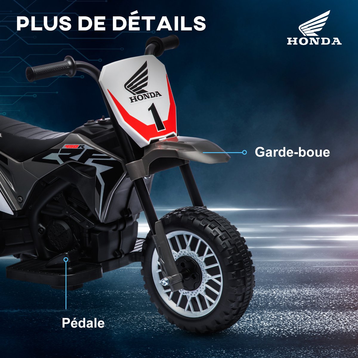 Moto électrique HOMCOM – 24V – 350 W – 2 Vitesses 8/16 Km/h – 8-12 Ans – Rouge – Batterie 12V – Effets Sonores