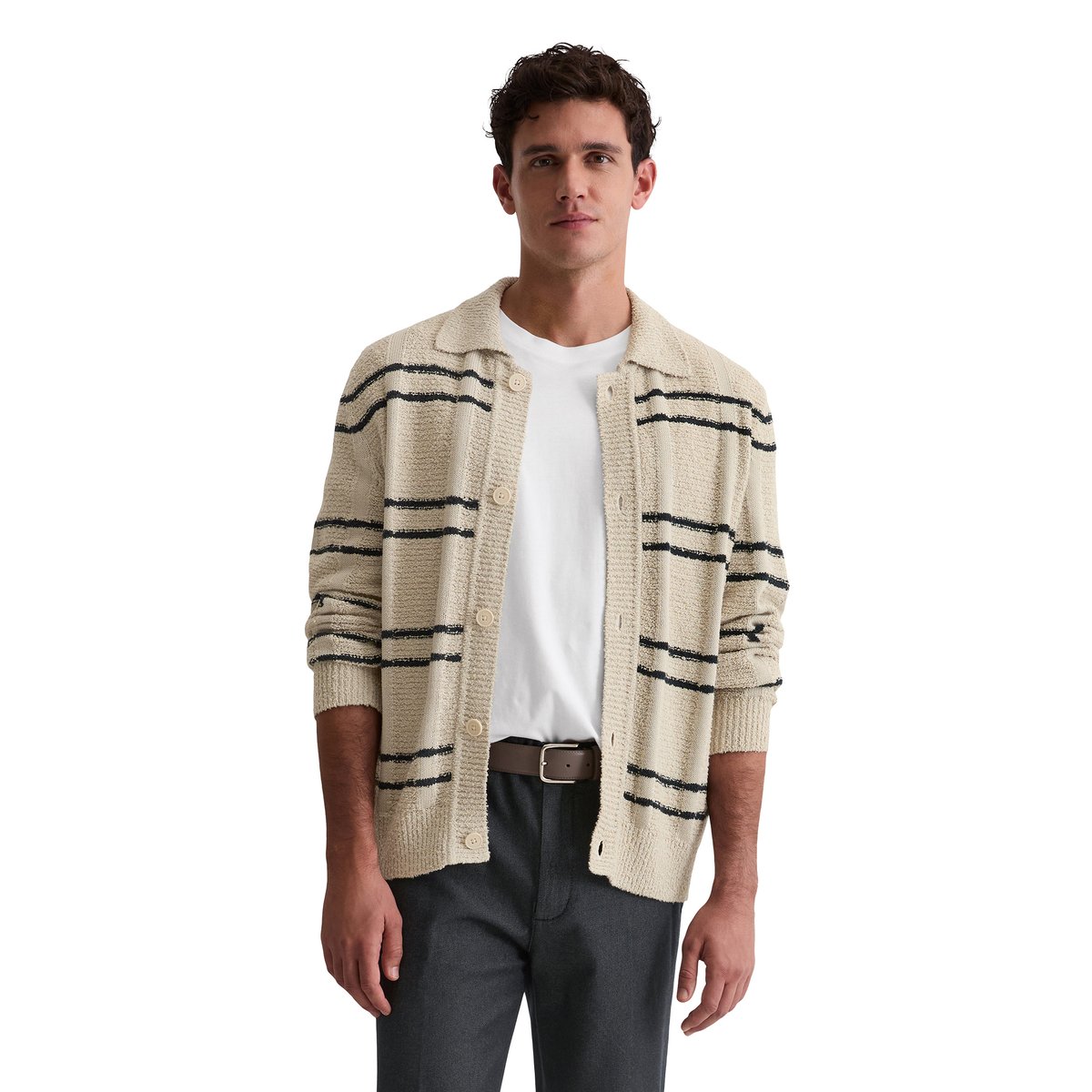 Veste en tricot avec col regular avec un mélange de structures captivant beige, MARC O'POLO