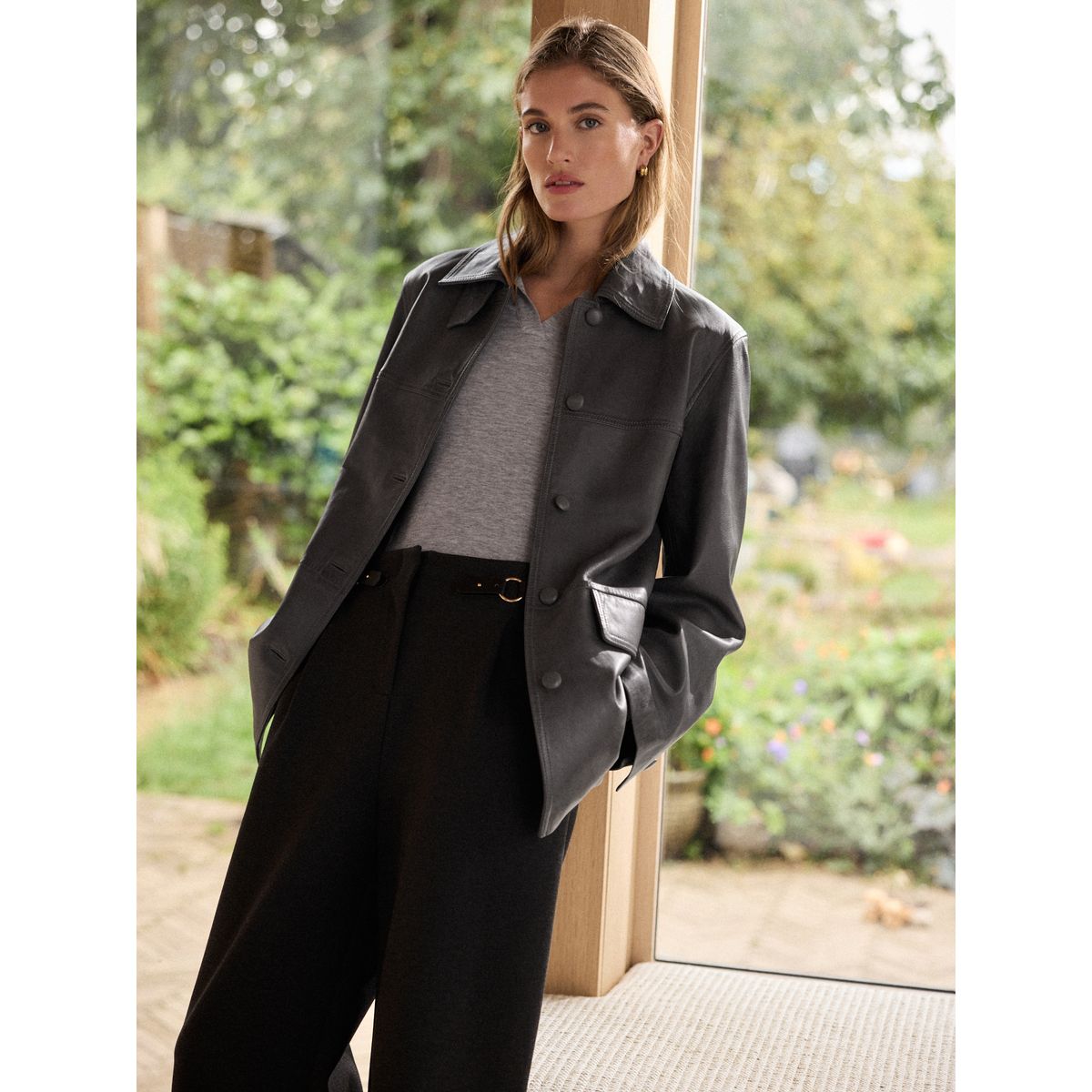 Veste utilitaire en cuir gris anthracite, NEXT