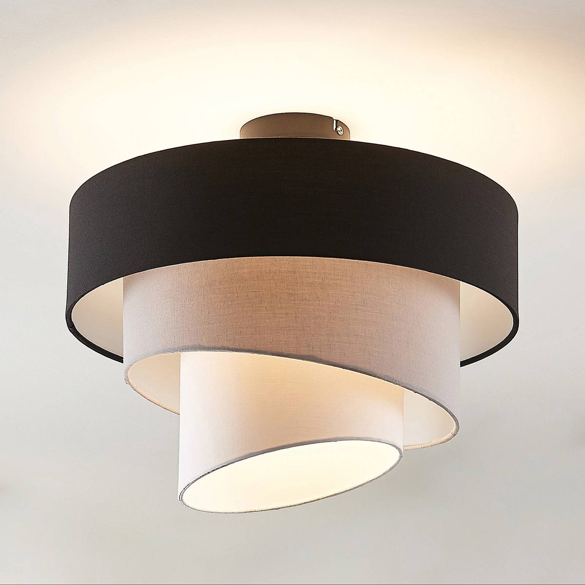 Plafonnier en textile moderne, Coria noir, gris, blanc, LINDBY