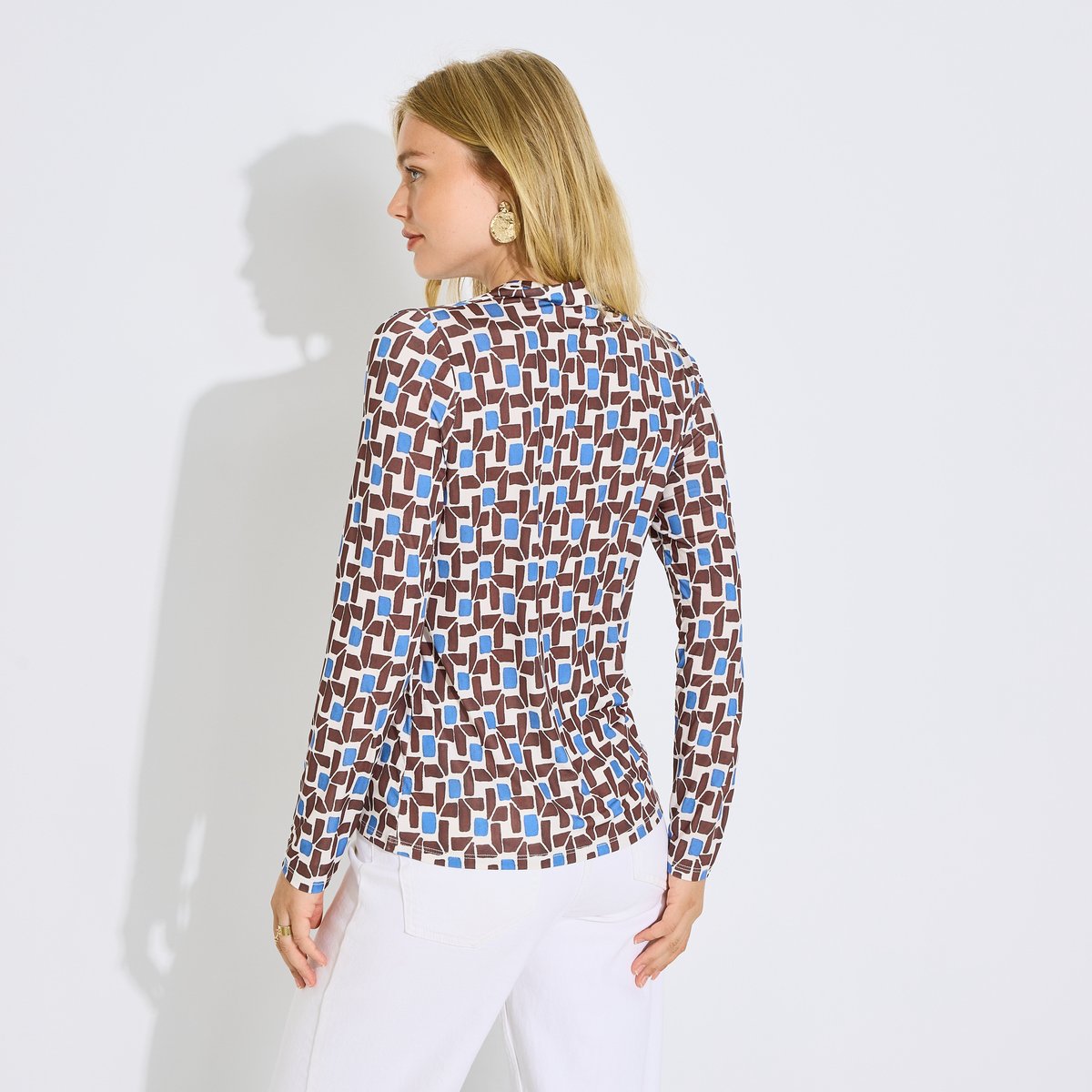 Chemise en maille fluide imprimée marron chocolat, GRAIN DE MALICE