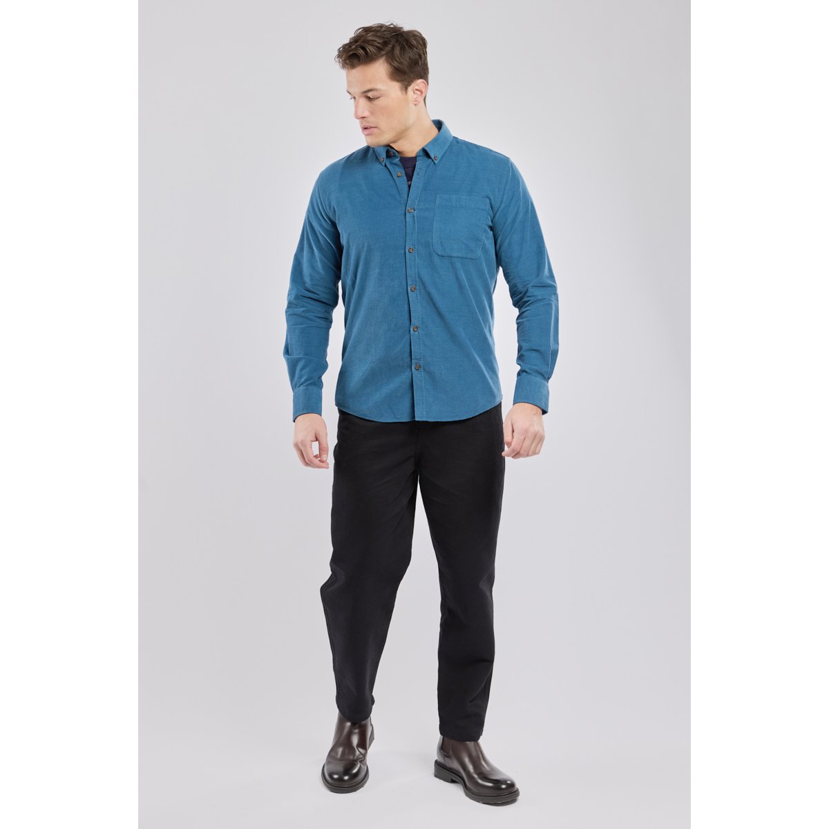 Chemise maches longue droite col boutonné teal, ARMOR-LUX