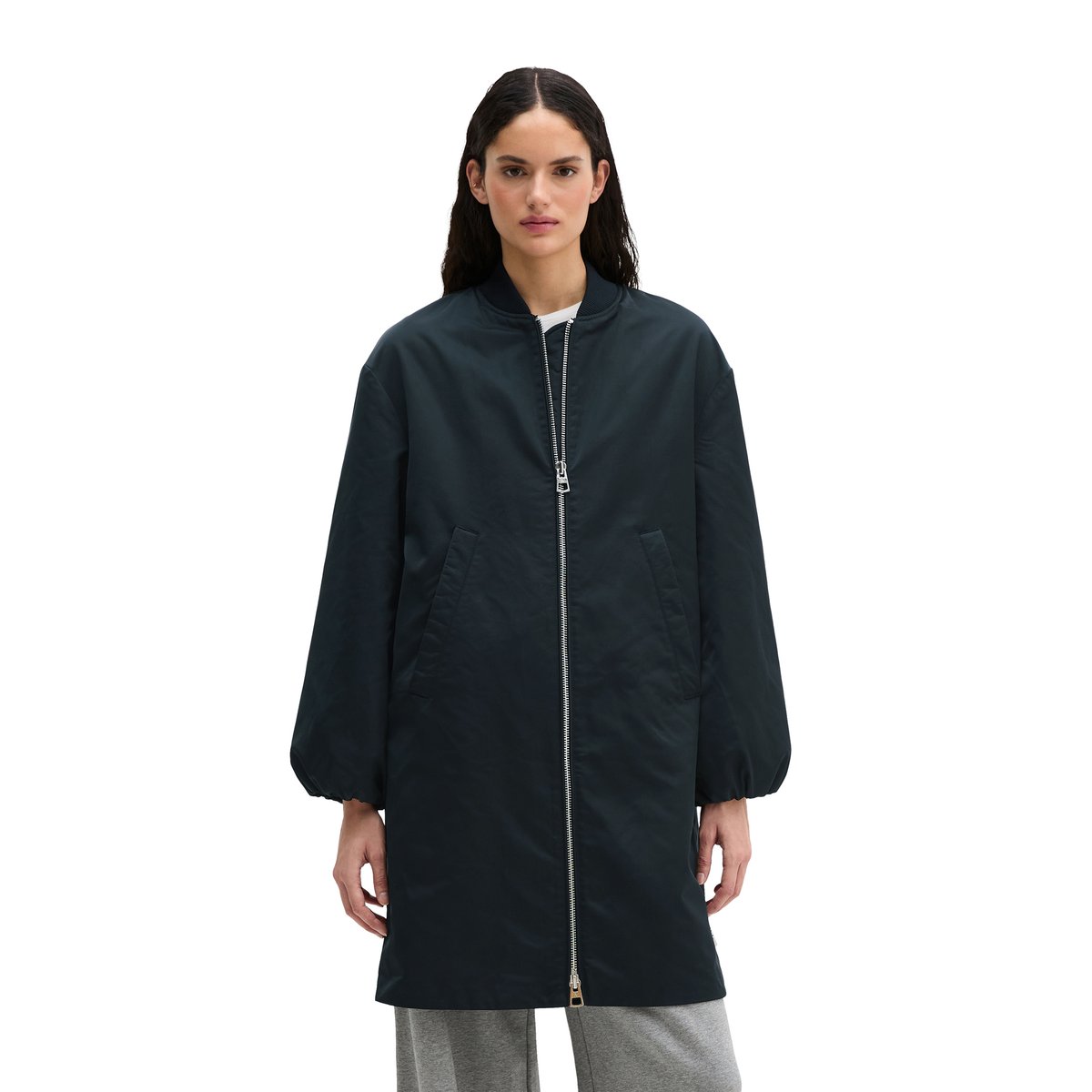 Manteau blouson style aviateur regular en sergé de polyester recyclé bleu foncé, MARC O'POLO