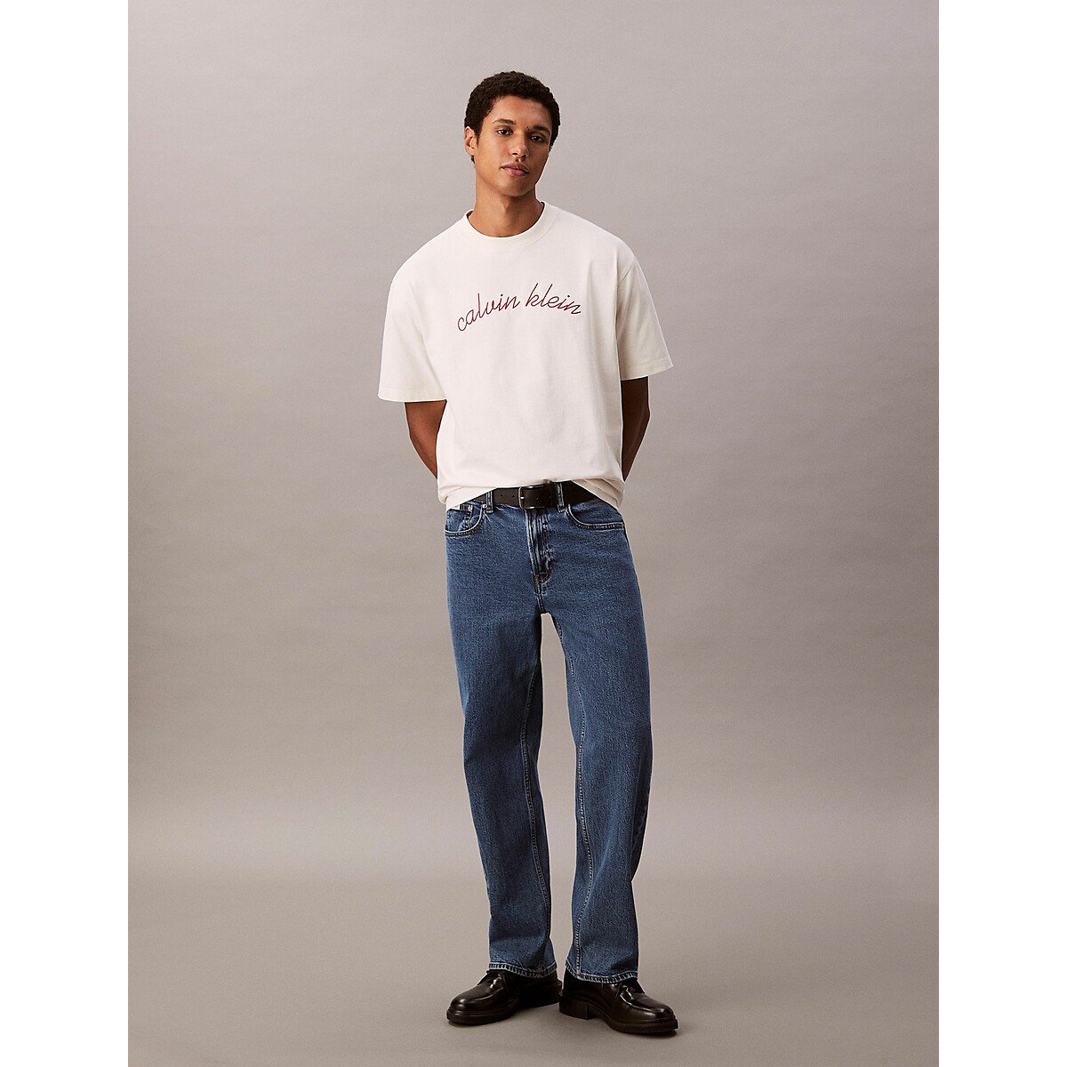 T-shirt manches courtes logo crème, CALVIN KLEIN JEANS