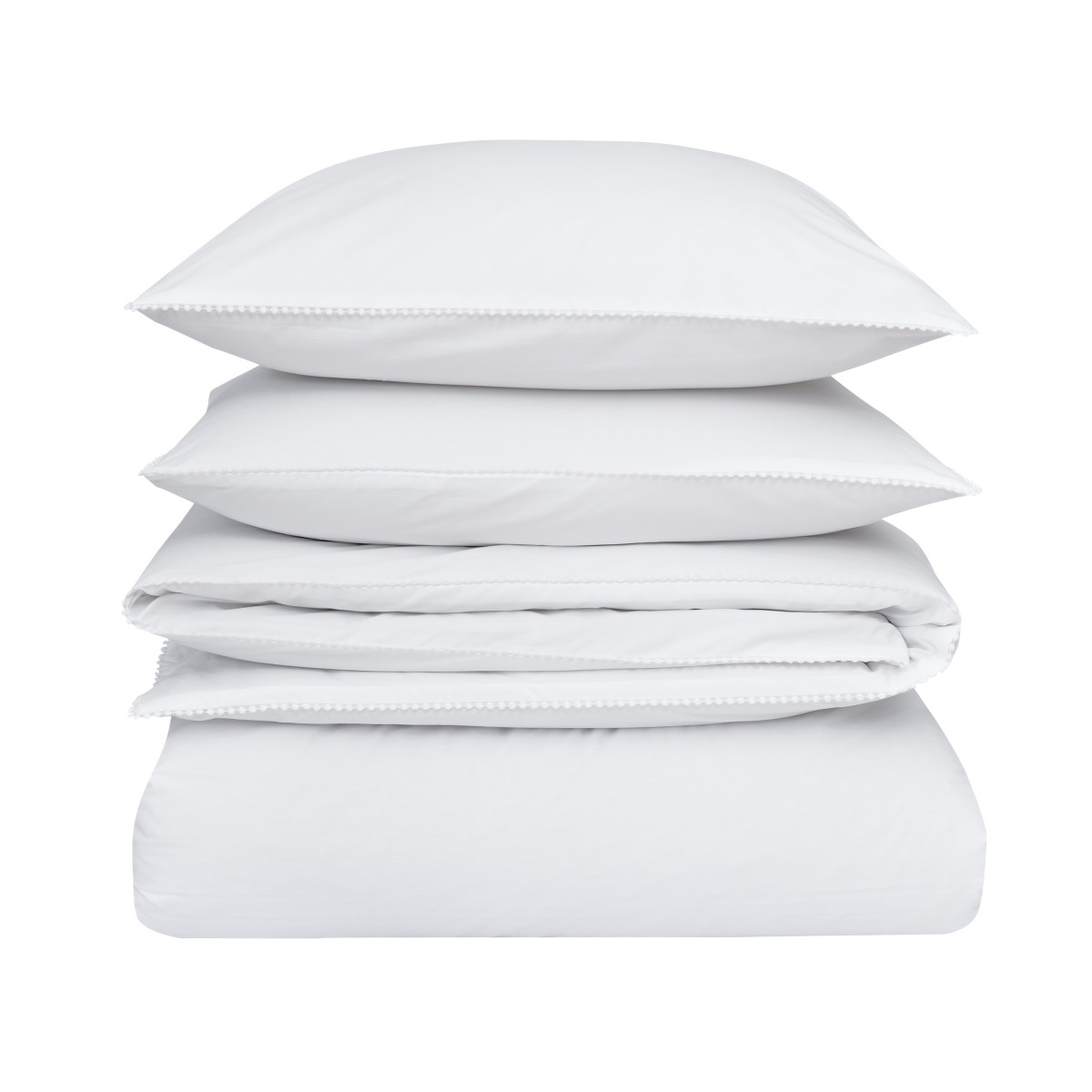 Parure housse de couette percale de coton avec 2 taies 65x65 cm PIUMMI blanc/blanc, SENSEI MAISON