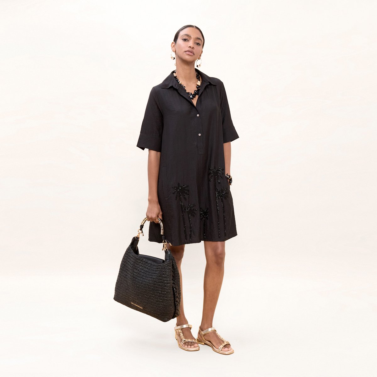 Robe chemise courte brodée noir, LOLA CASADEMUNT