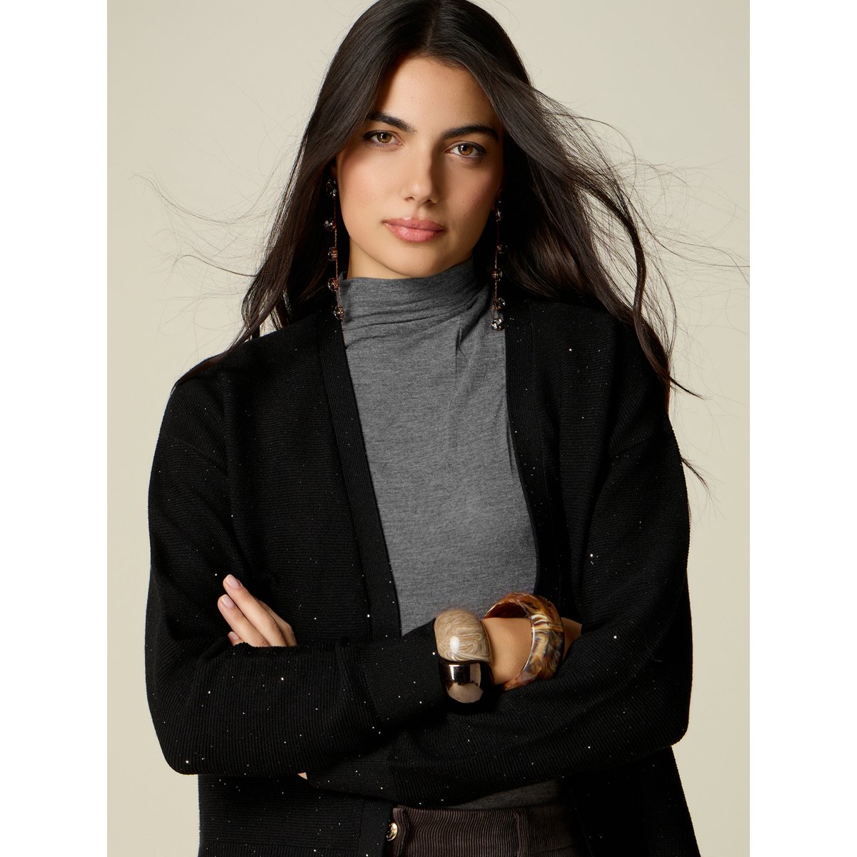 Cardigan avec micro paillettes noir, OLTRE