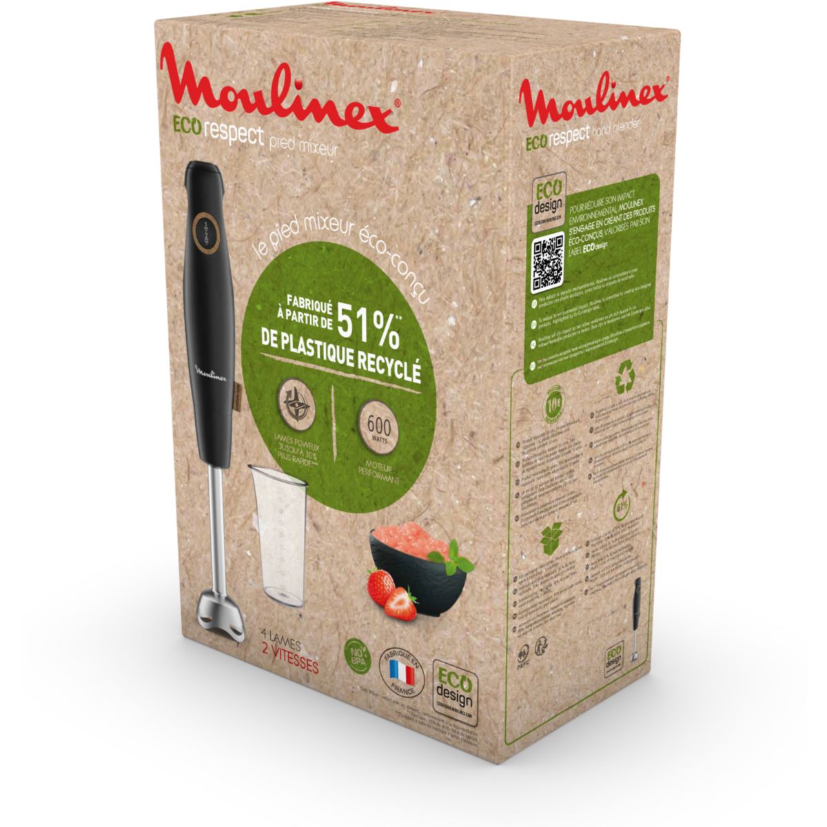 Mixeur plongeant Eco Respect DD46E810 noir, MOULINEX