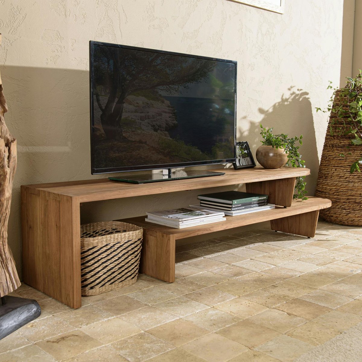 Meuble TV extensible et modulable en teck recyclé SWING bois naturel, PIER IMPORT