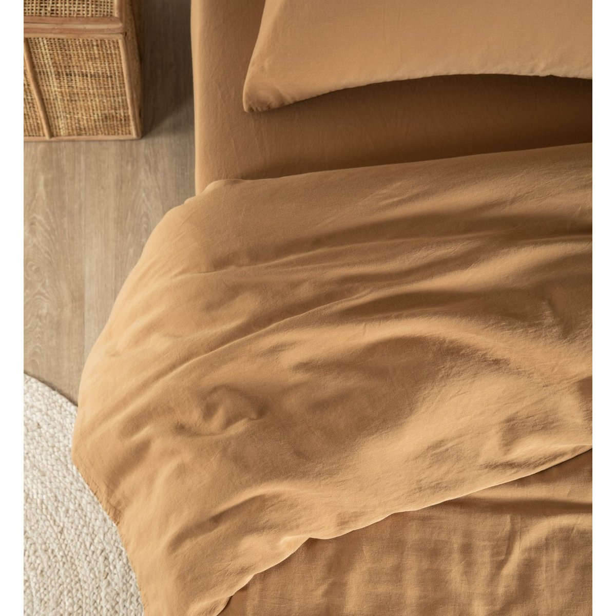 Housse de Couette 1 personne SATIN DE COTON BIO LAVÉ ambre, KADOLIS
