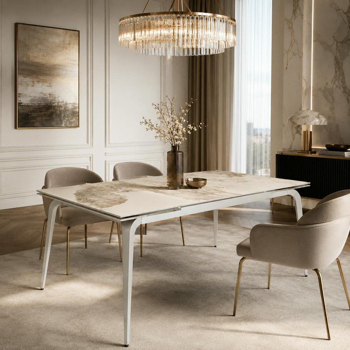 Table en céramique extensible 140 / 220 cm LORA marbre blanc, PIER IMPORT