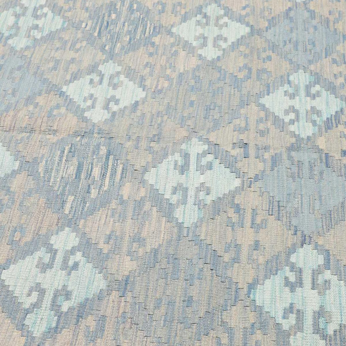 Tapis kilim au motif géométrique, tissé plat en laine, KILIM 55 bleu, beige, gris, UN AMOUR DE TAPIS