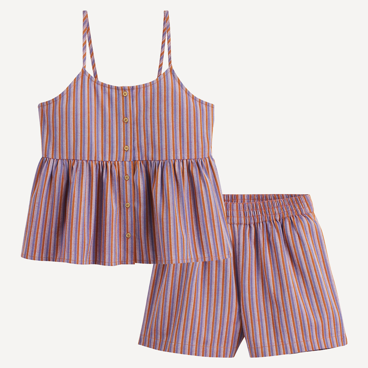 Striped 2-Piece Bikini Top with Straps and Shorts Set striped, LA REDOUTE COLLECTIONS