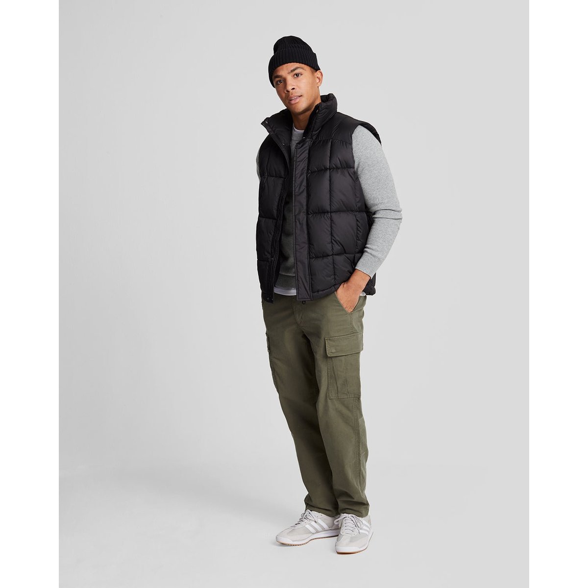 Pull en coton mérinos col rond gris moyen chiné, LYLE & SCOTT
