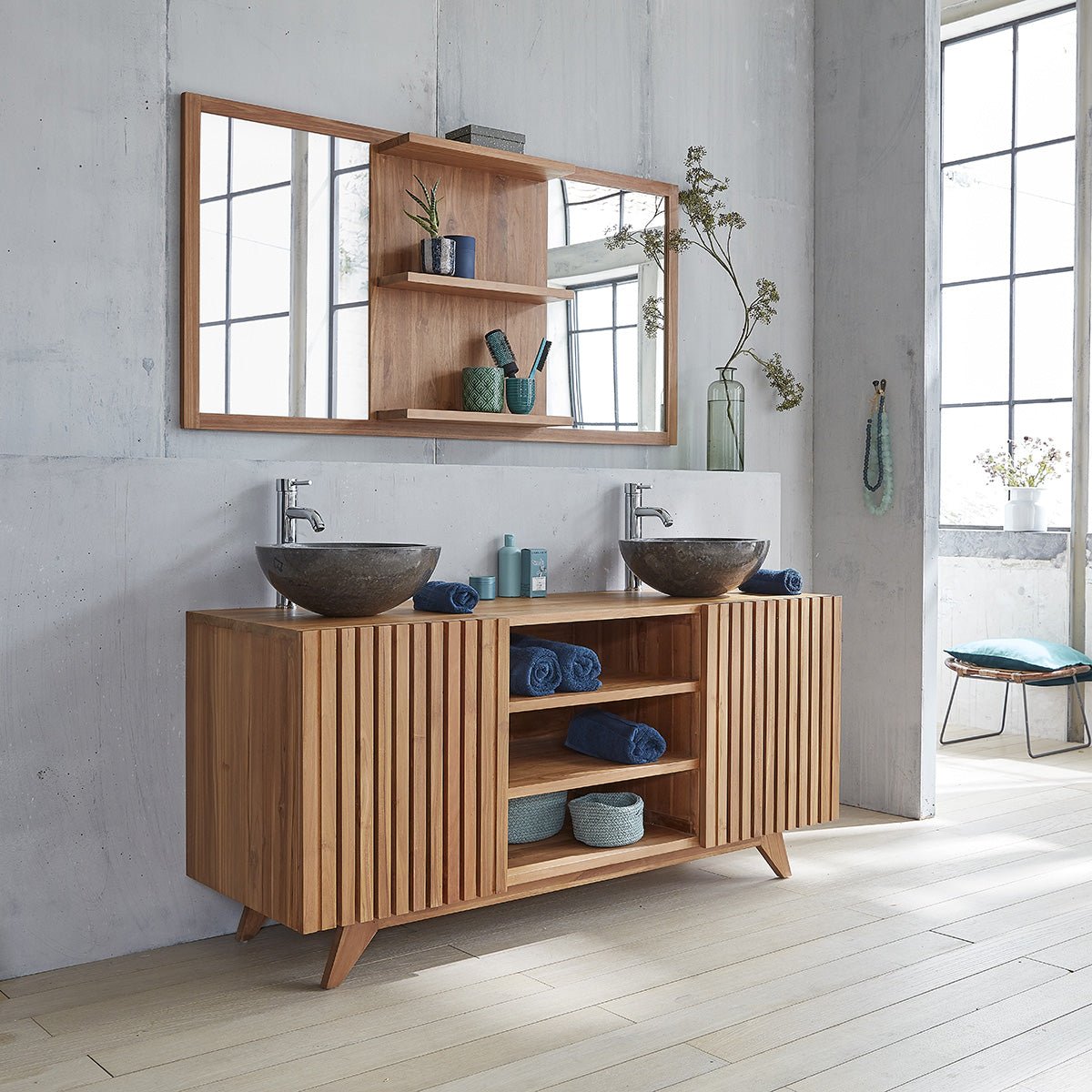 Meuble de salle de bain en teck massif 160 cm RIO naturel, BERAH GETAH
