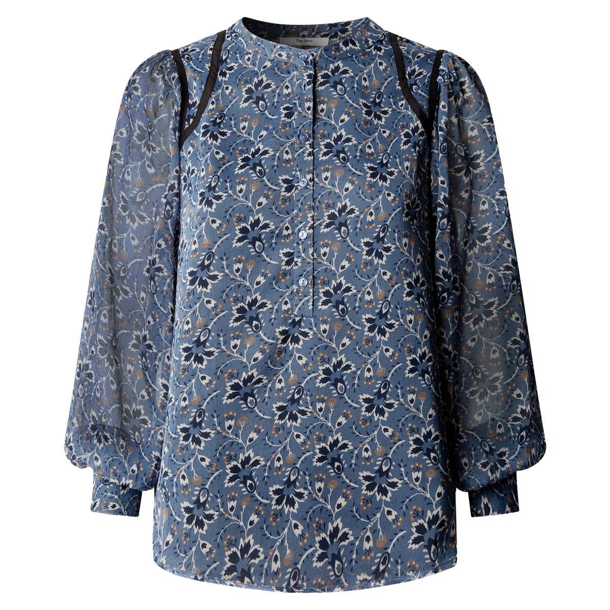 Blouse À Imprimé Floral En Chiffon bleu acier, PEPE JEANS